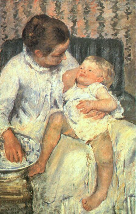 Mary Cassatt Mother About to Wash her Sleepy Child oil painting picture